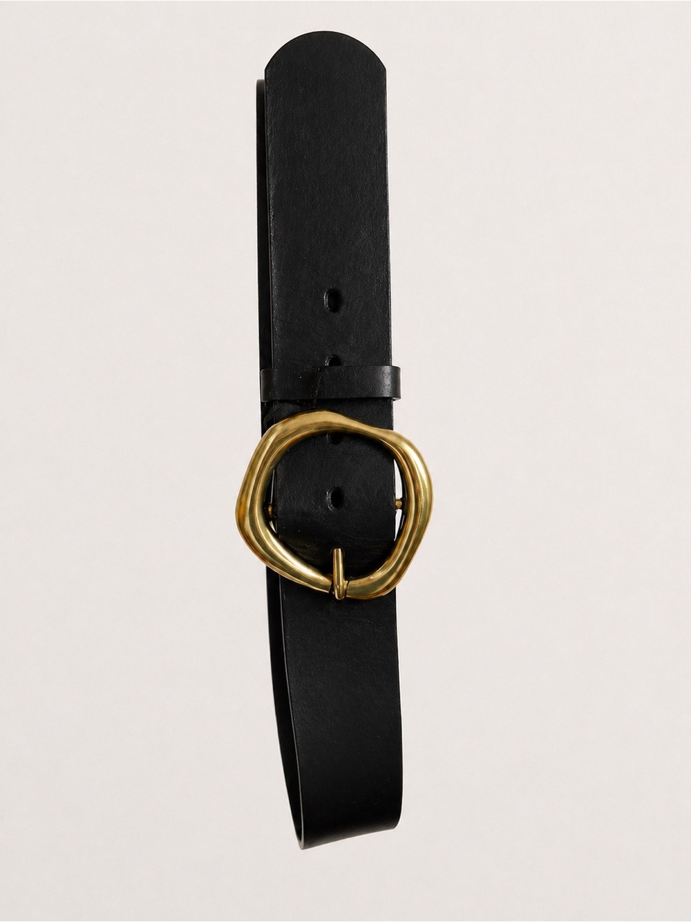 Simons Black Leather Belt with Gold Organic Circle Buckle Size S NWT